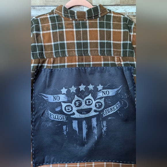 Five Finger Death Punch Upcycled Dip Dye Bleach Flannel Shirt - Picture 5 of 15